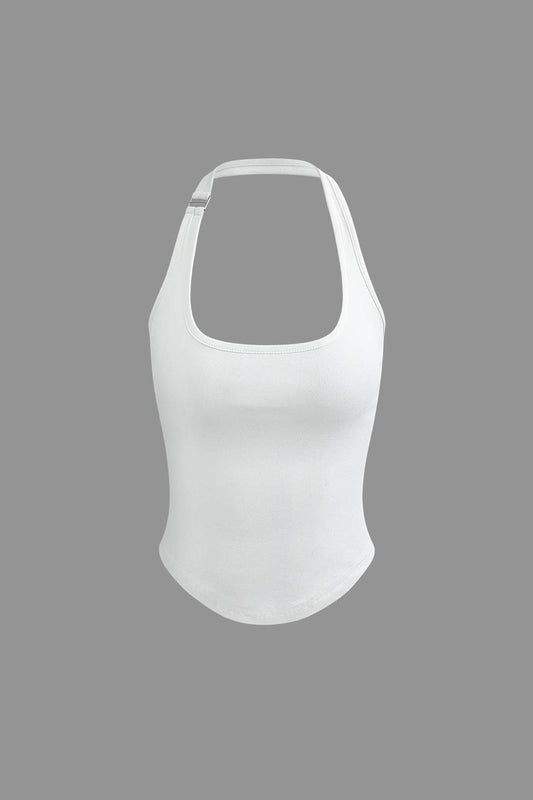 Basic Solid Halter Kıvrımlı Kolsuz Bluz