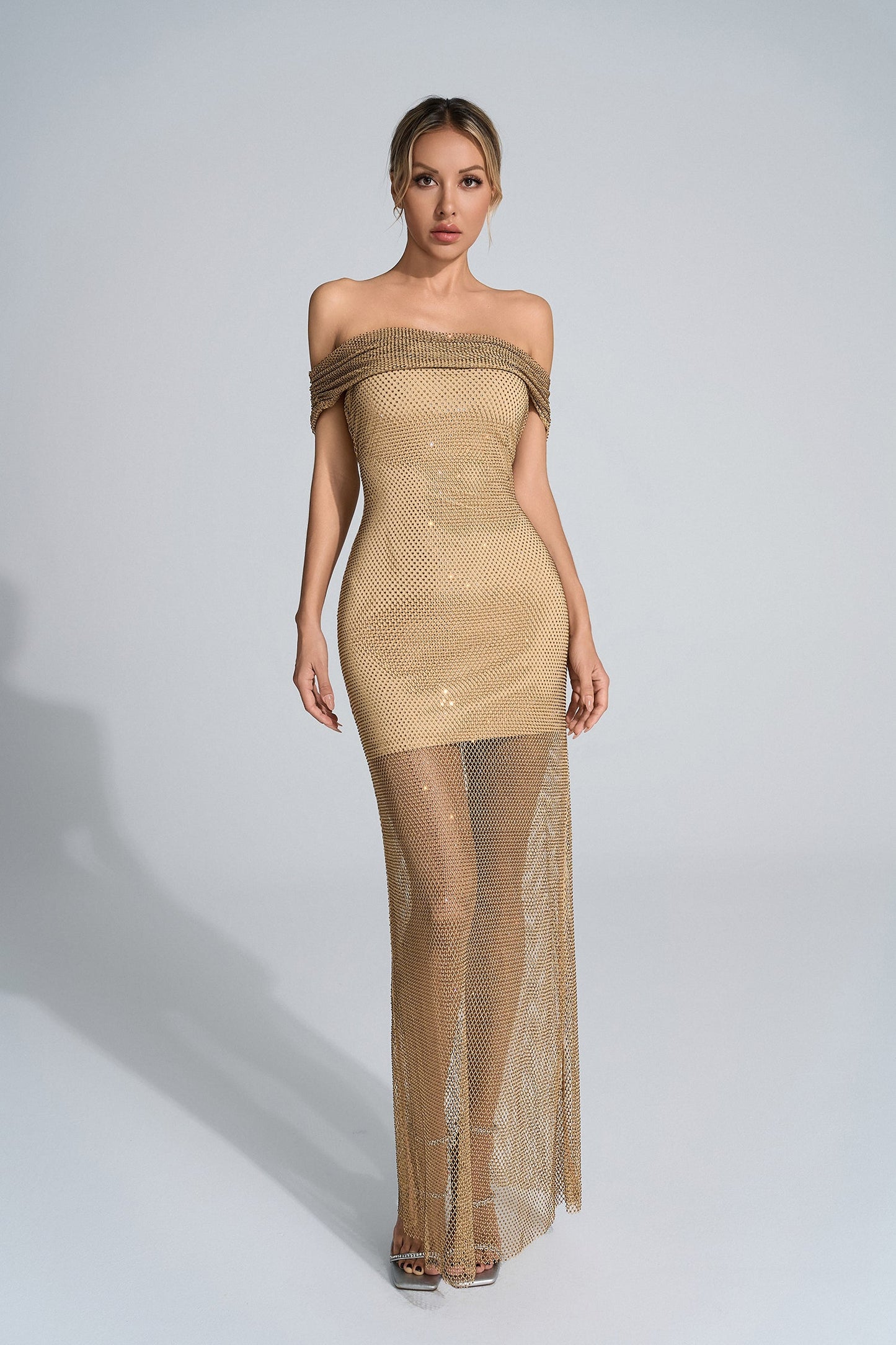 Aurelia Gold Diamond Bandeau Maxi Elbise