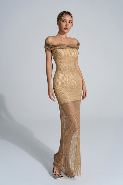 Aurelia Gold Diamond Bandeau Maxi Elbise