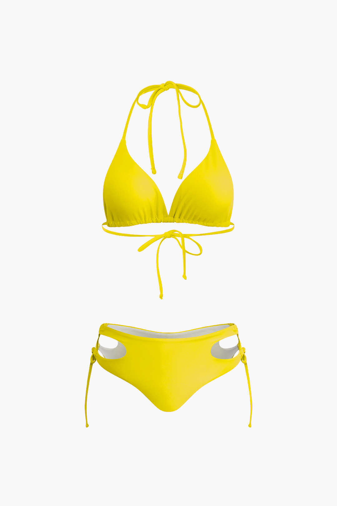 Desenli Tişört Ve Kravatlı Halter Bikini Takımı