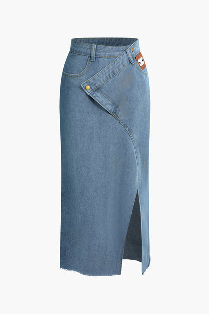 Anvelop Yırtma Denim Midi Etek