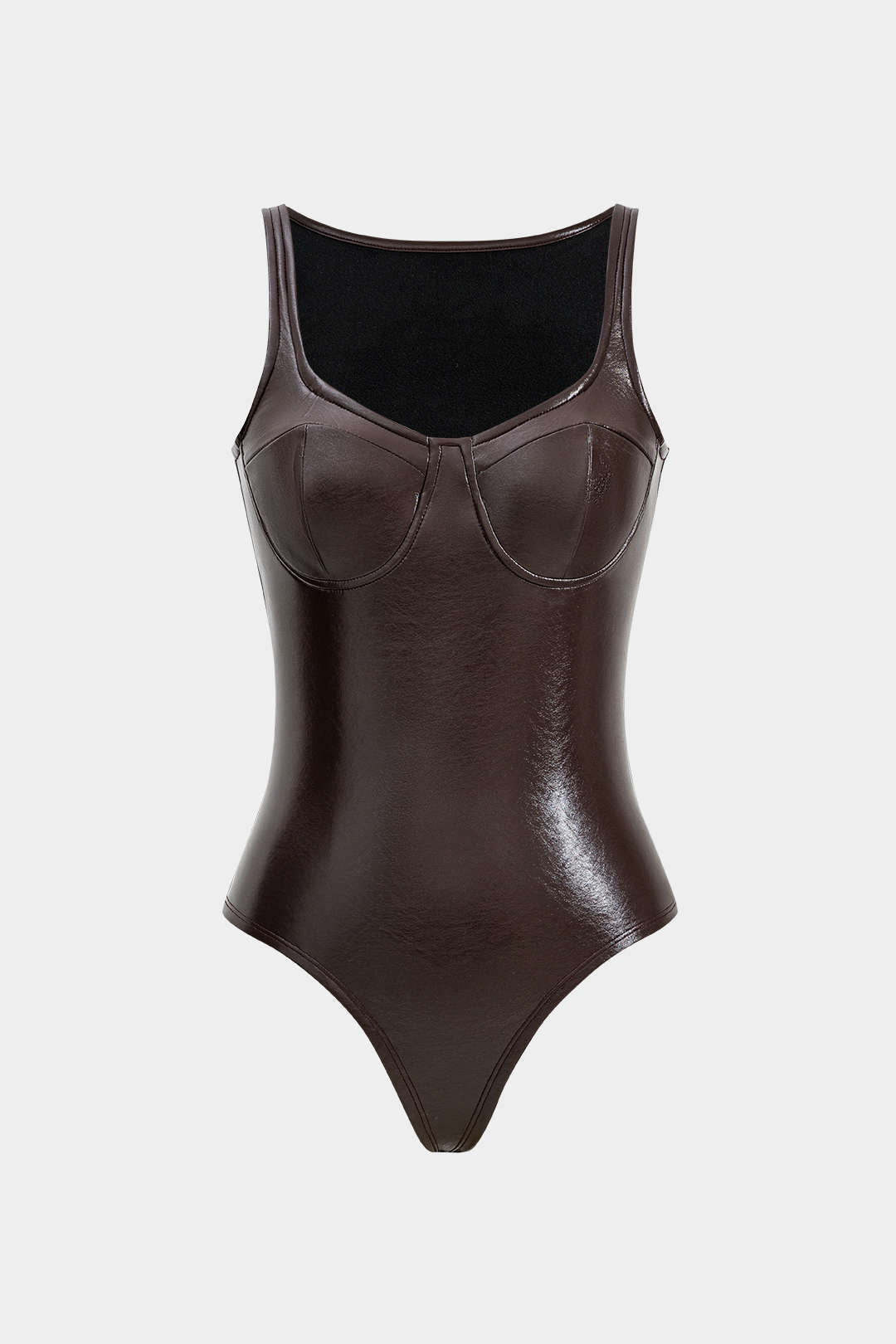 Suni Deri Büstiyer Kolsuz Bodysuit