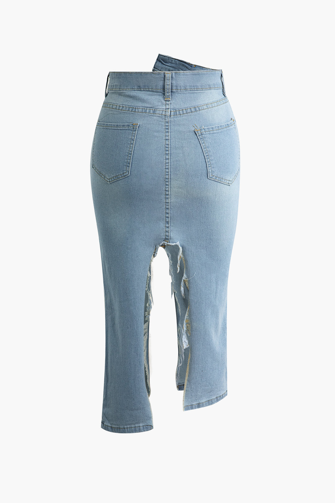 Asimetrik Yırtık Denim Midi Etek