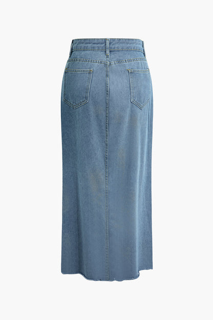 Anvelop Yırtma Denim Midi Etek