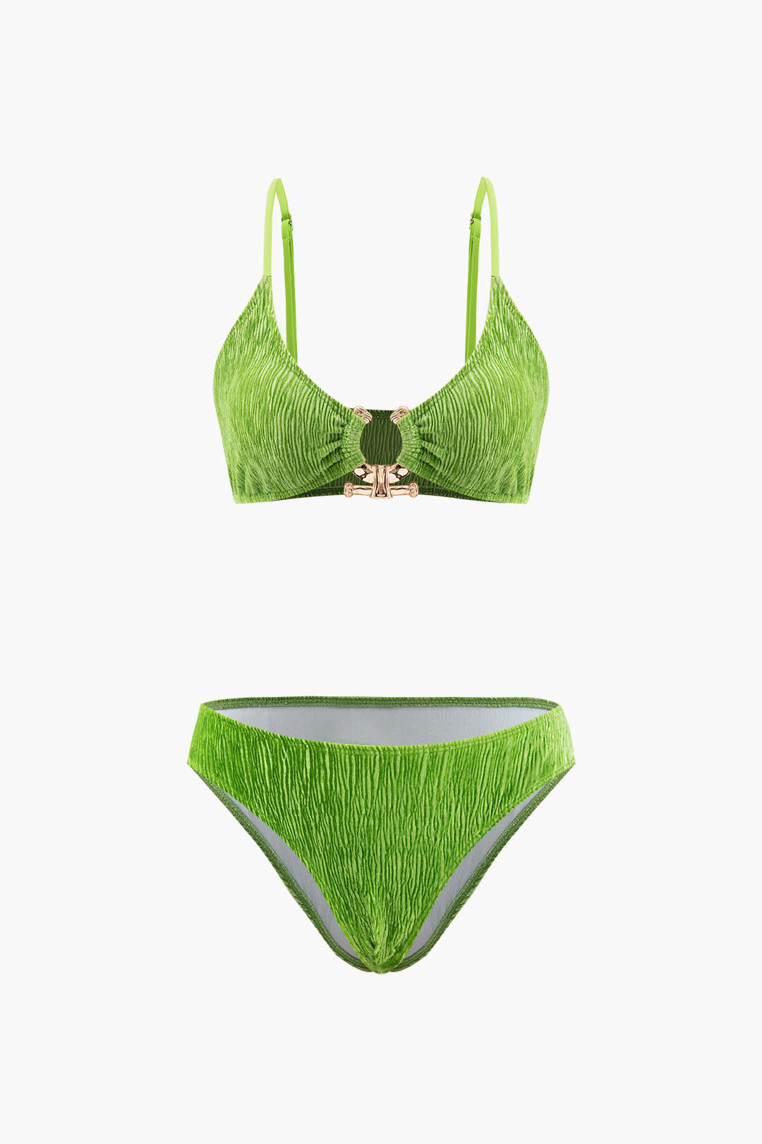 Kadife Dokulu U-Ringli Bikini Ve Malaya Peştemâli 3'Lü Set