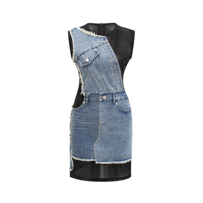 Lana Denim Patchwork Kolsuz Elbise