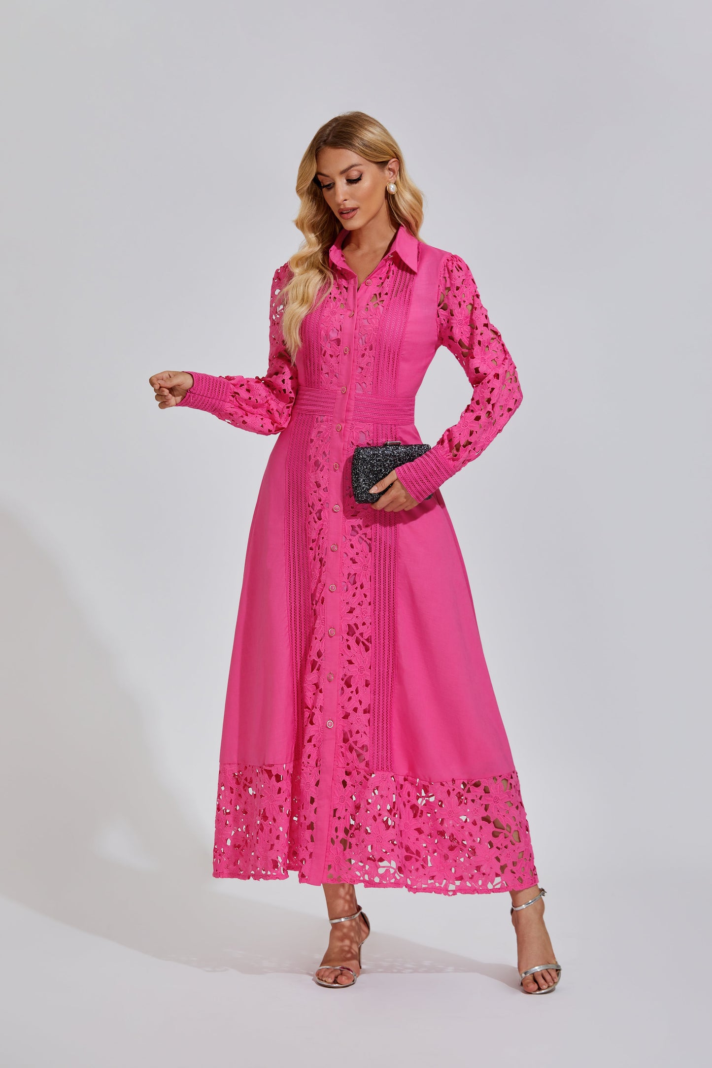 Mallory Pembe Hollow Maxi Elbise