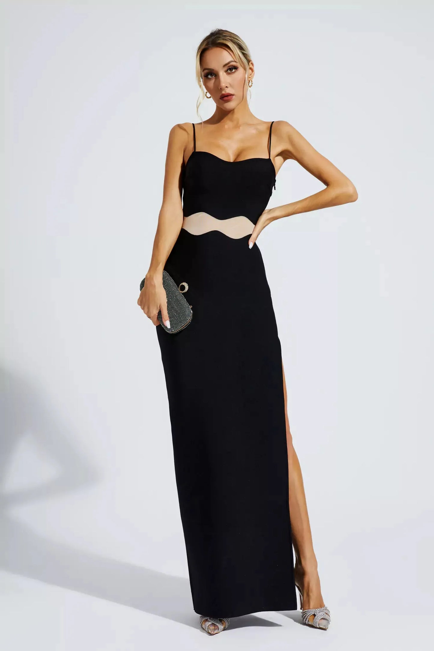 Jennifer Siyah Bandaj Slip Maxi Elbise