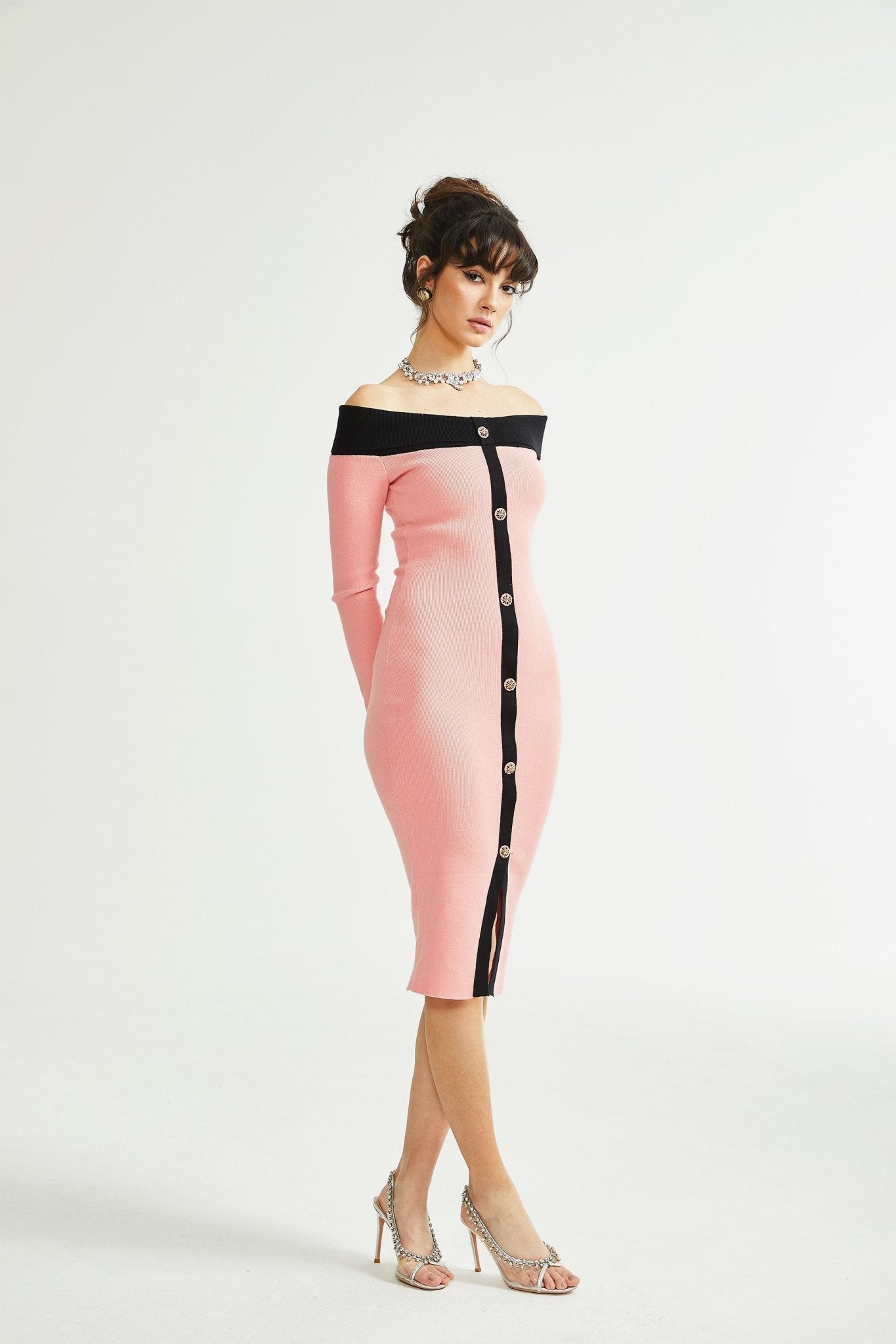 Carine Pembe Midi Elbise