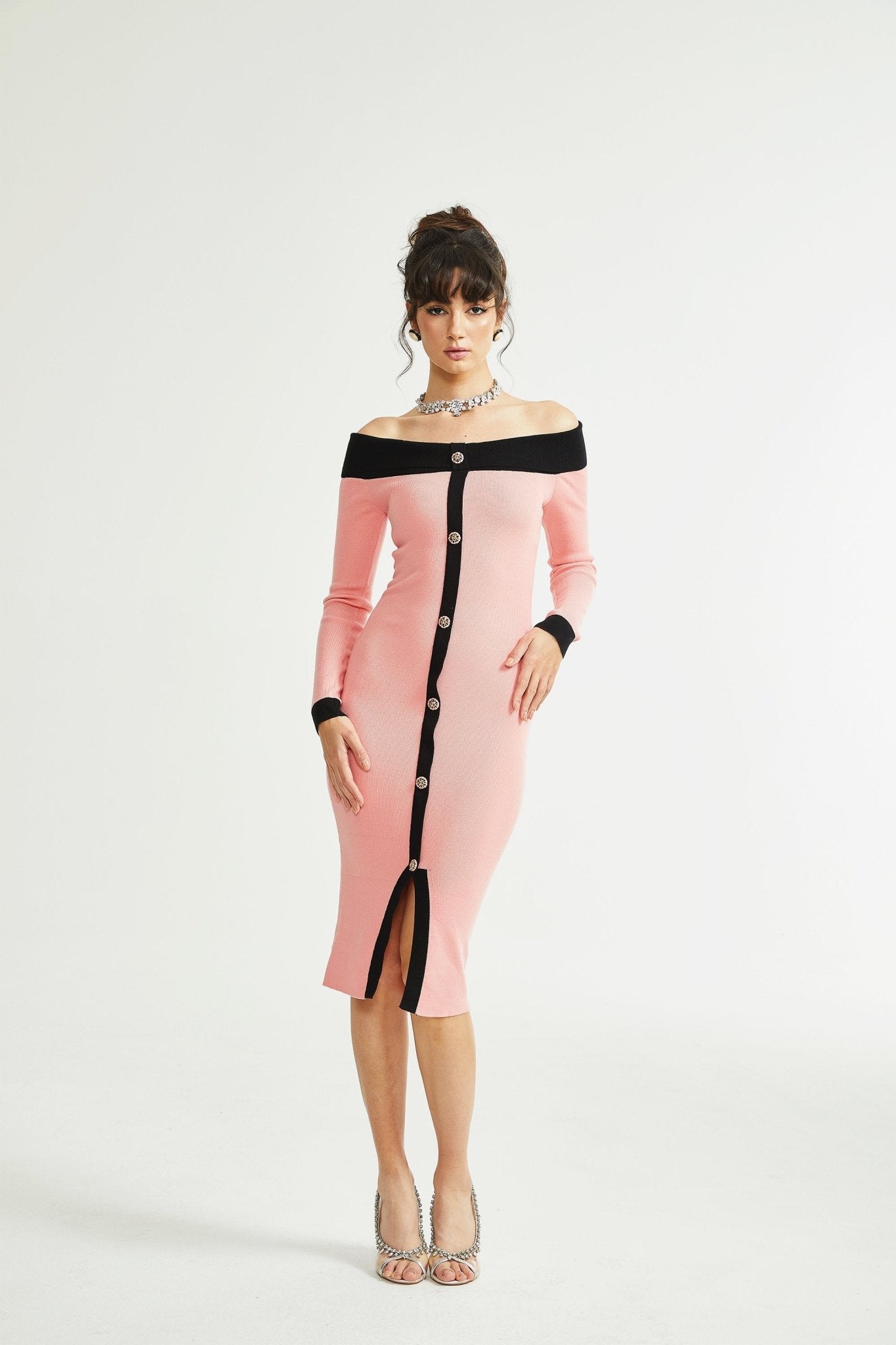 Carine Pembe Midi Elbise