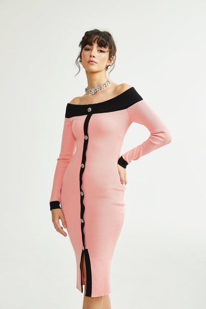 Carine Pembe Midi Elbise