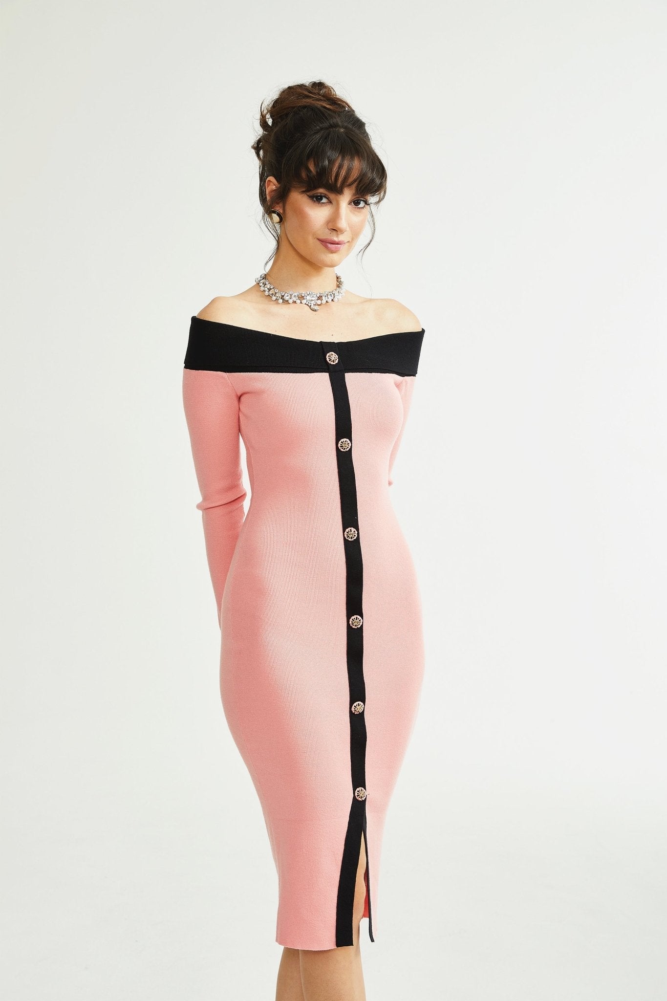 Carine Pembe Midi Elbise