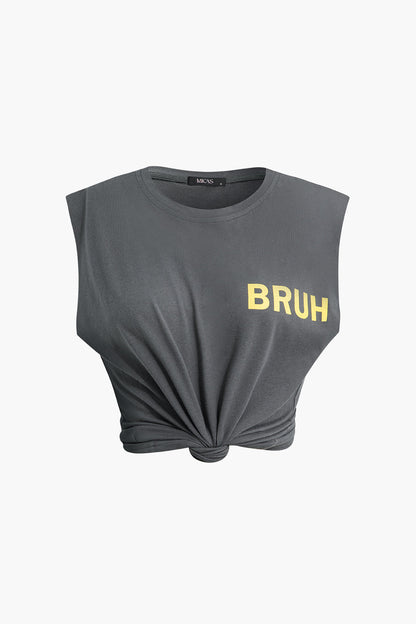 Bruh Desenli Kolsuz T-Shirt