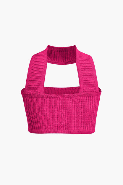 Basic Katı Nervürlü Örgü Crop Top