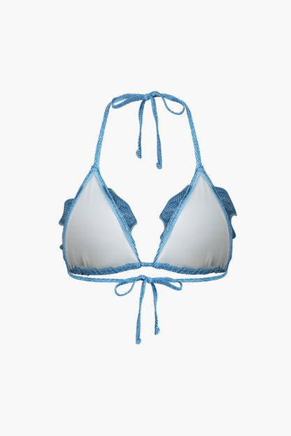 3D Çiçek Denim Halter Bikini Seti